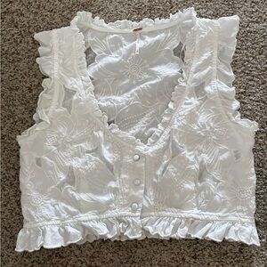 Free People Ivory Embroidered Blouse